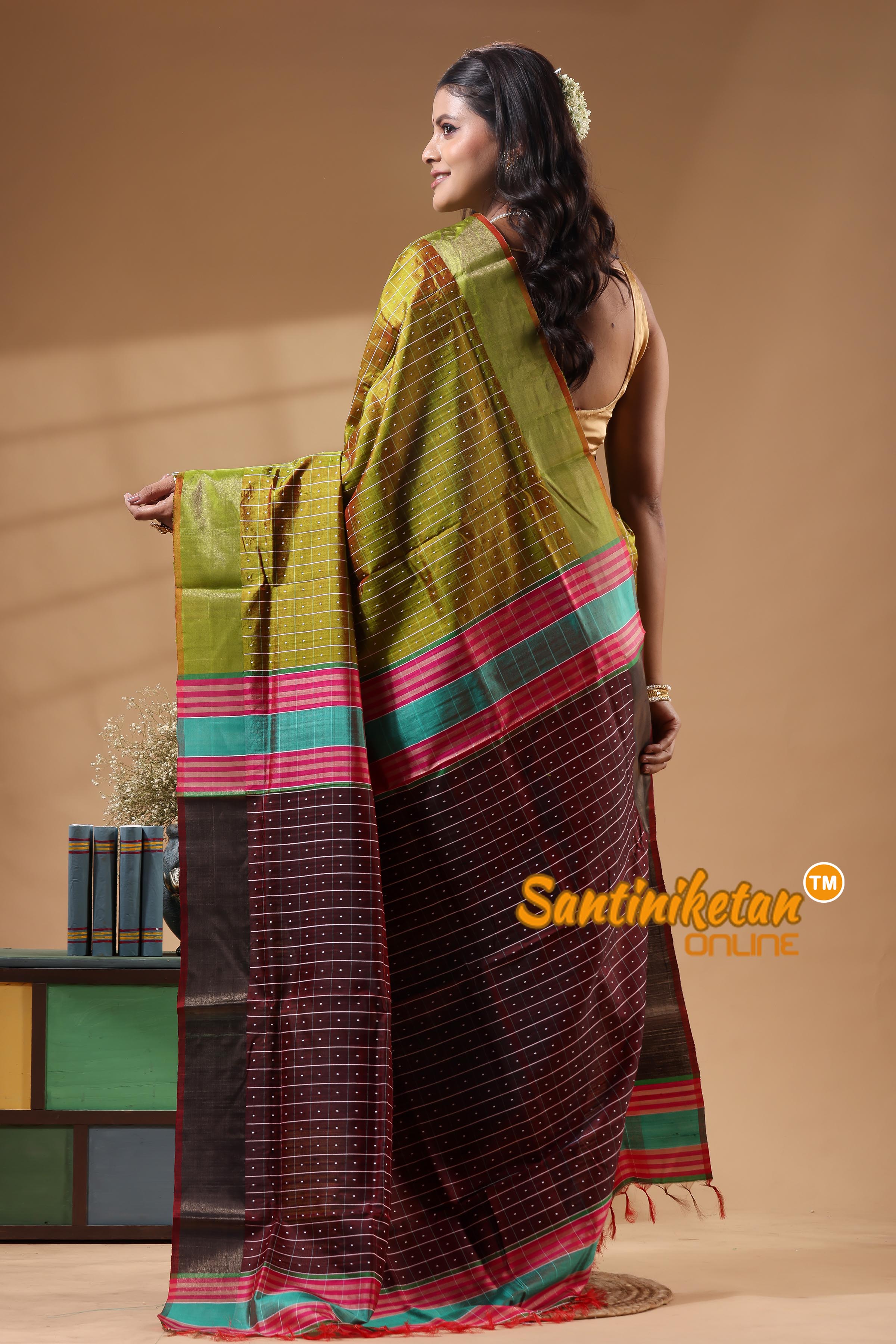 Bishnupur Katan Silk Saree With Zari Tample Border And All Body Buti