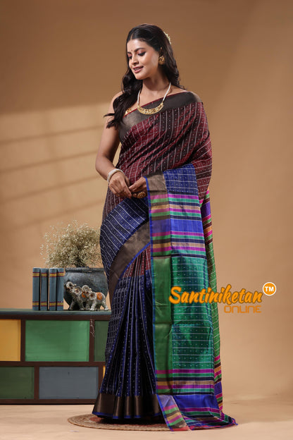 Bishnupur Katan Silk Saree With Zari Tample Border And All Body Buti
