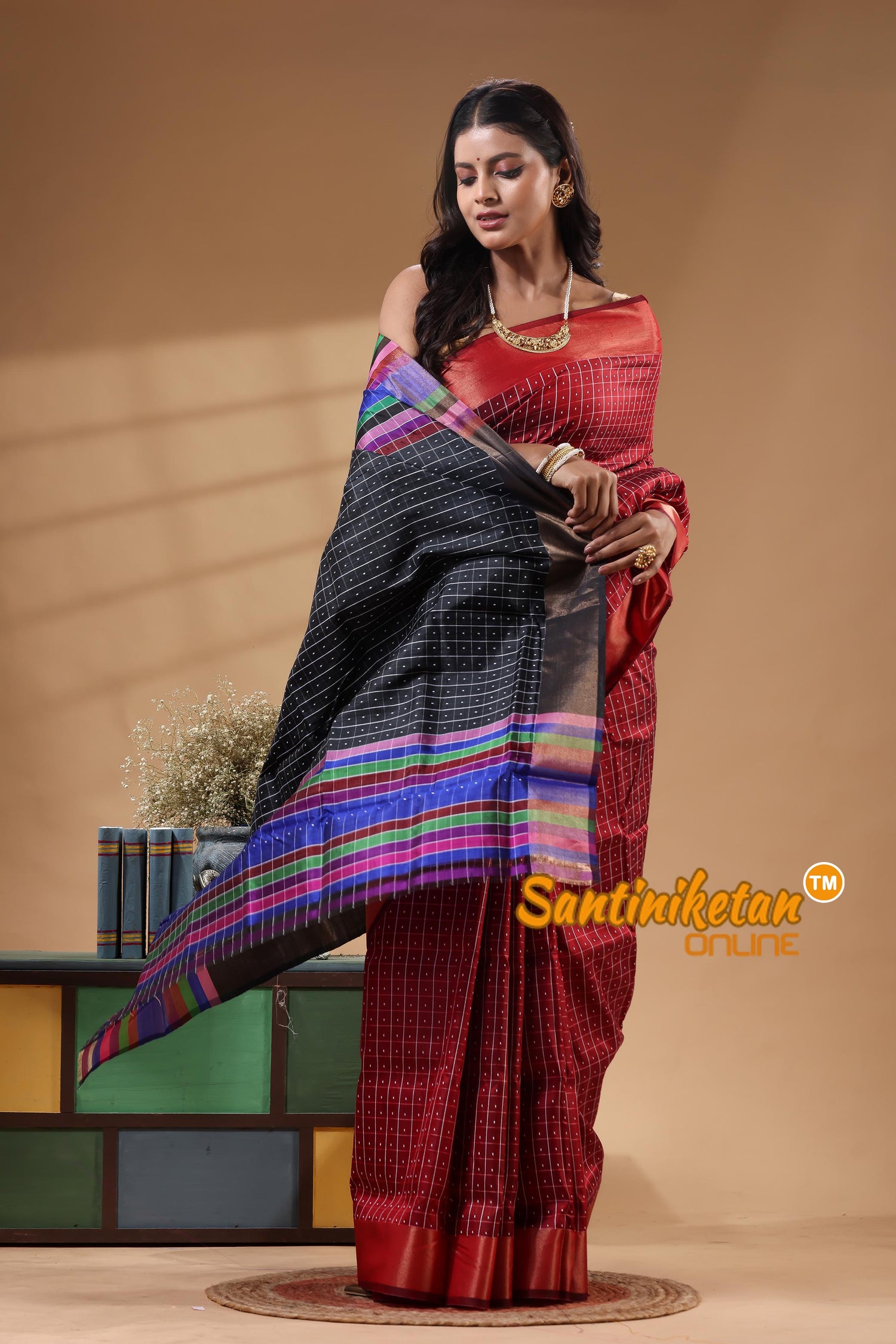 Bishnupur Katan Silk Saree With Zari Tample Border And All Body Buti