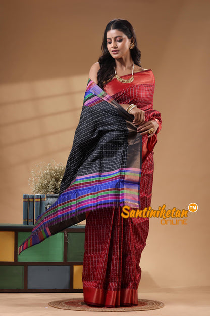 Bishnupur Katan Silk Saree With Zari Tample Border And All Body Buti