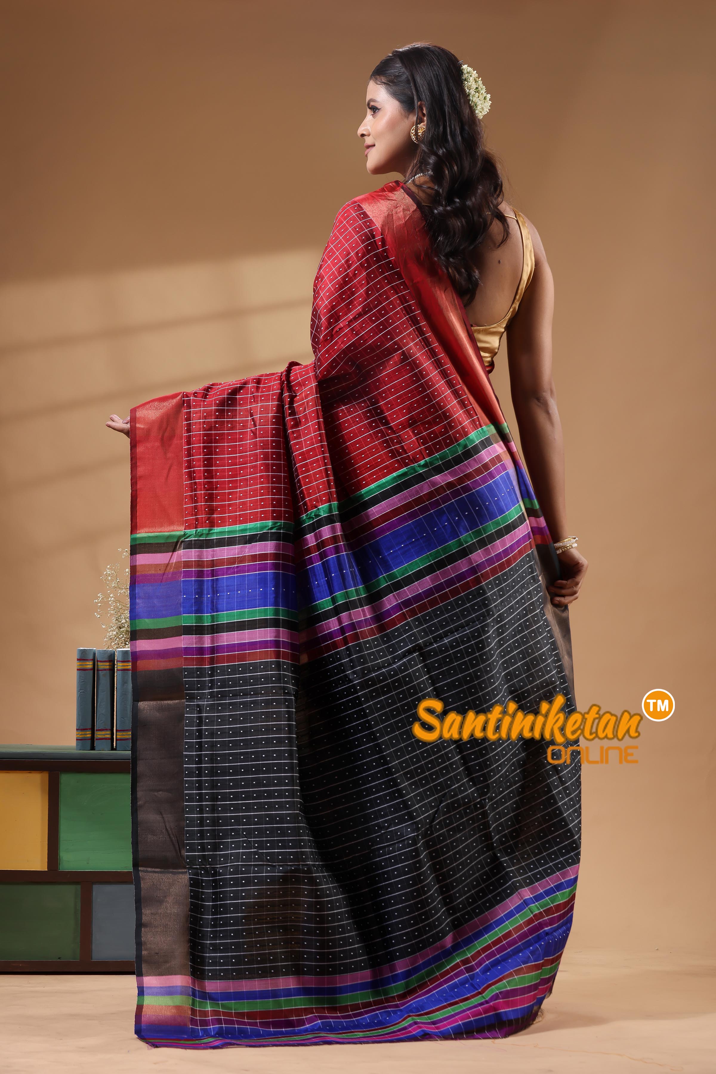 Bishnupur Katan Silk Saree With Zari Tample Border And All Body Buti