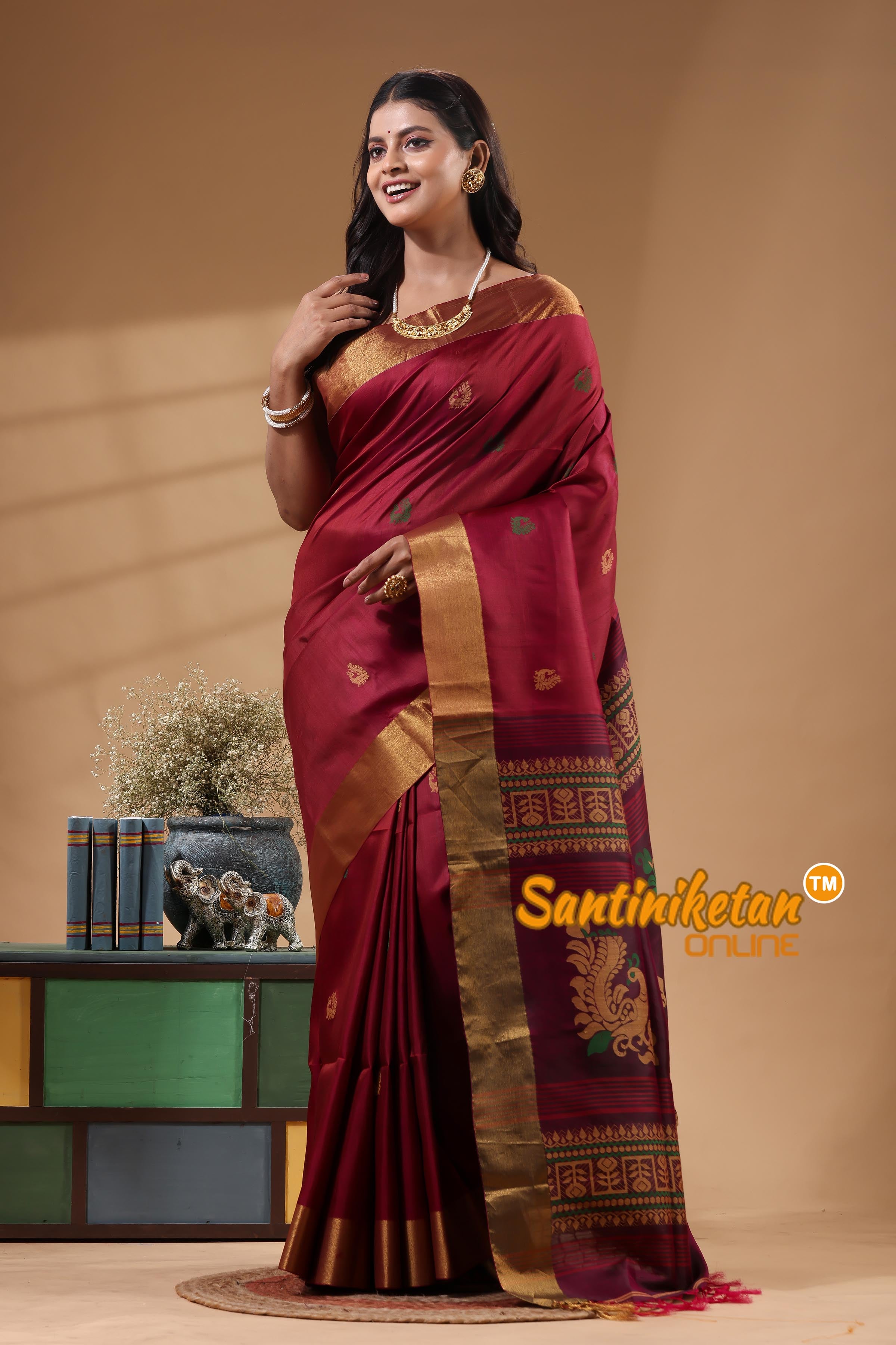 Bishnupuri Katan Silk Handwoven Design Saree