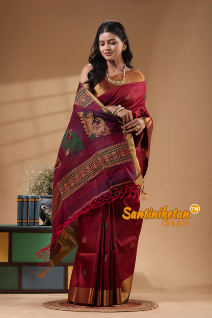 Bishnupuri Katan Silk Handwoven Design Saree