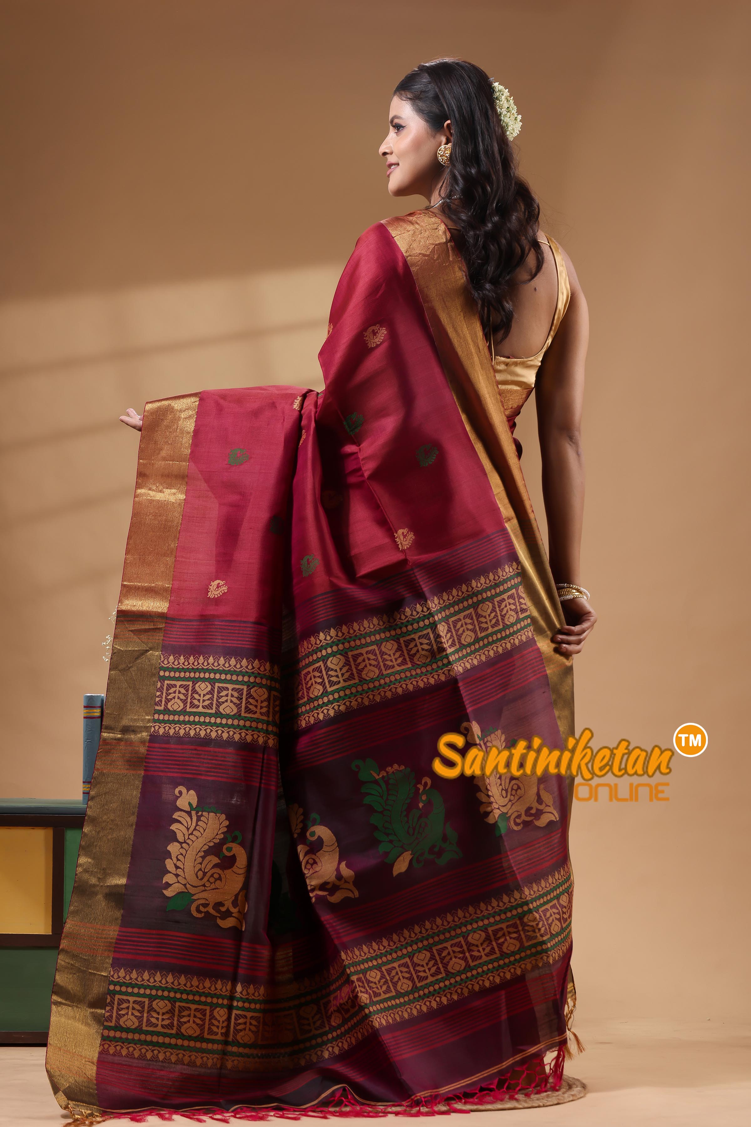 Bishnupuri Katan Silk Handwoven Design Saree