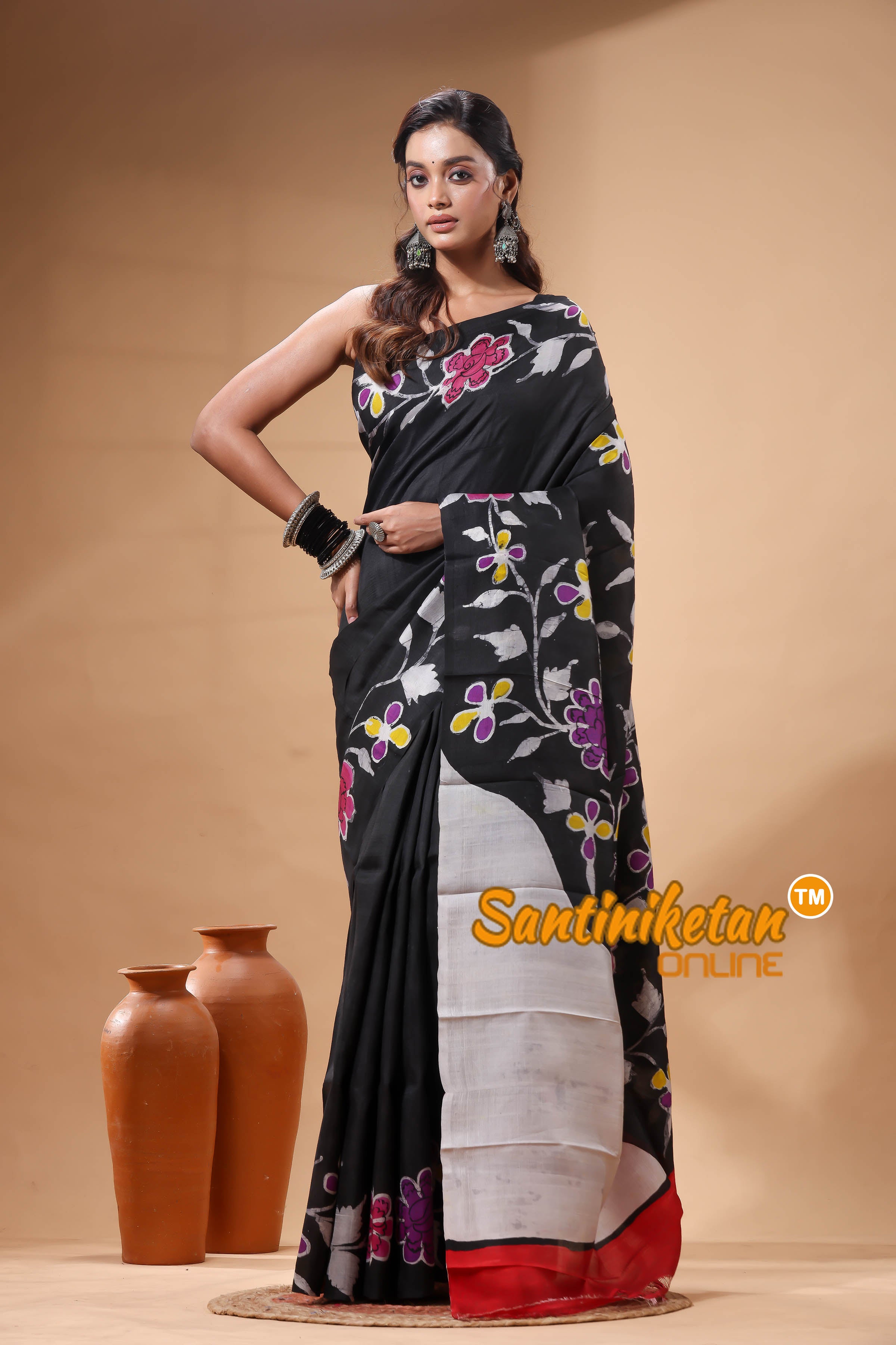 Hand Batik On Murshidabad Silk Saree SN2629859