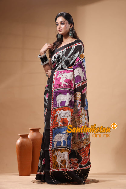 Hand Batik On Murshidabad Silk Saree SN2629906