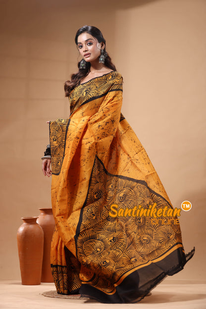 Hand Batik On Murshidabad Silk Saree SN2629930