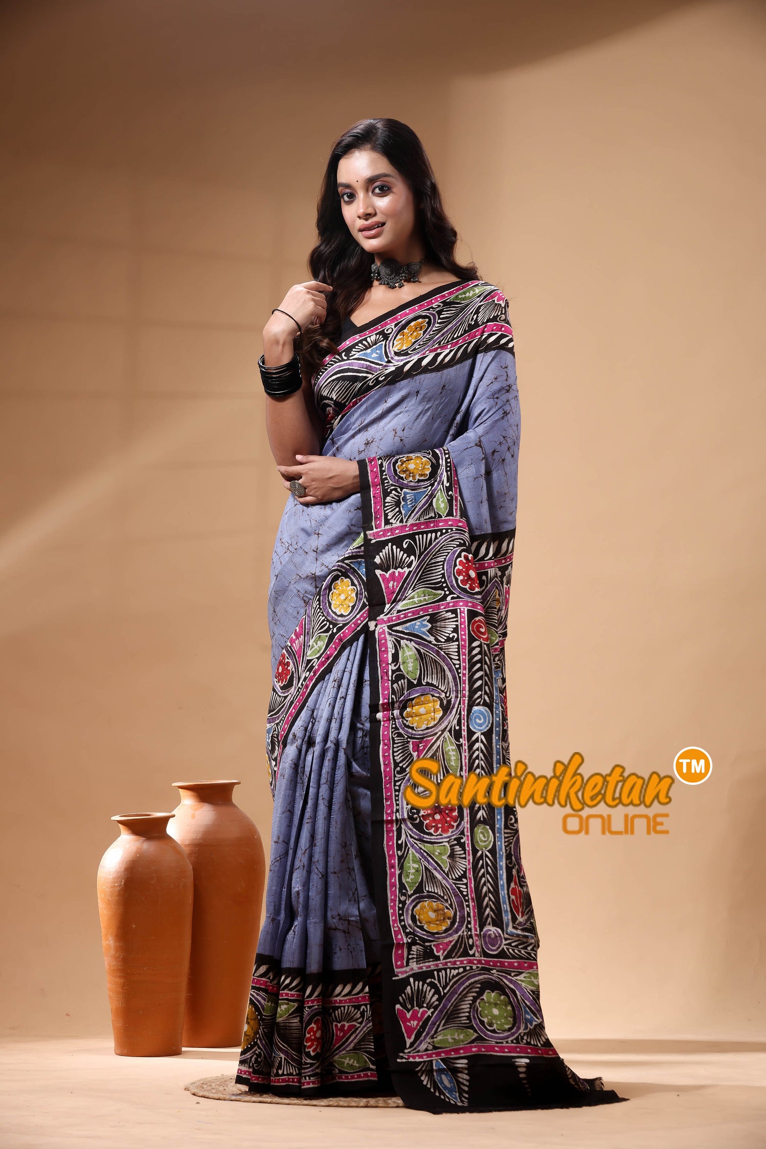 Hand Batik On Murshidabad Silk Saree SN2629948