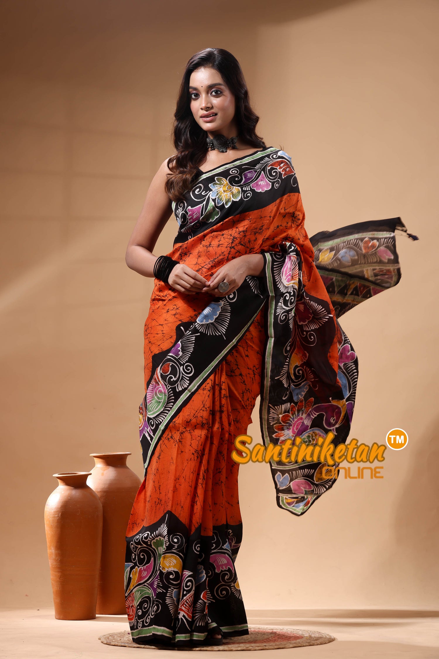 Hand Batik On Murshidabad Silk Saree SN2629960