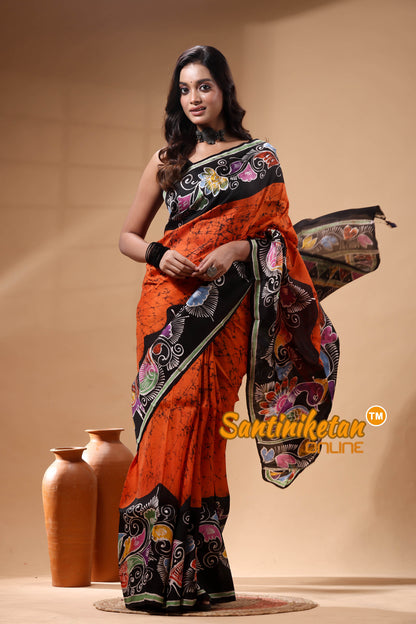 Hand Batik On Murshidabad Silk Saree SN2629960