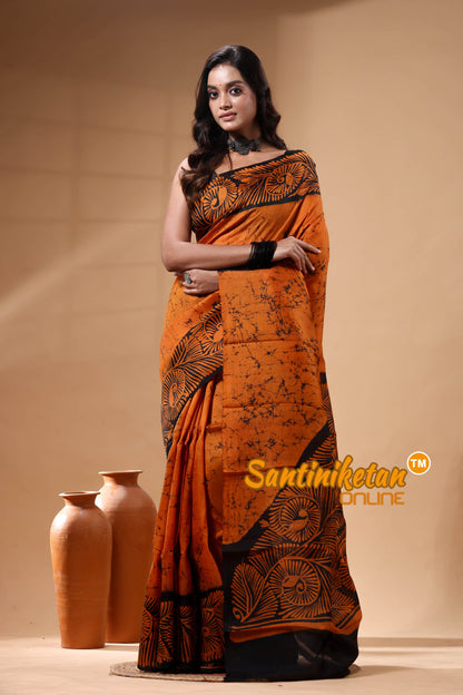 Hand Batik On Murshidabad Silk Saree SN26299278