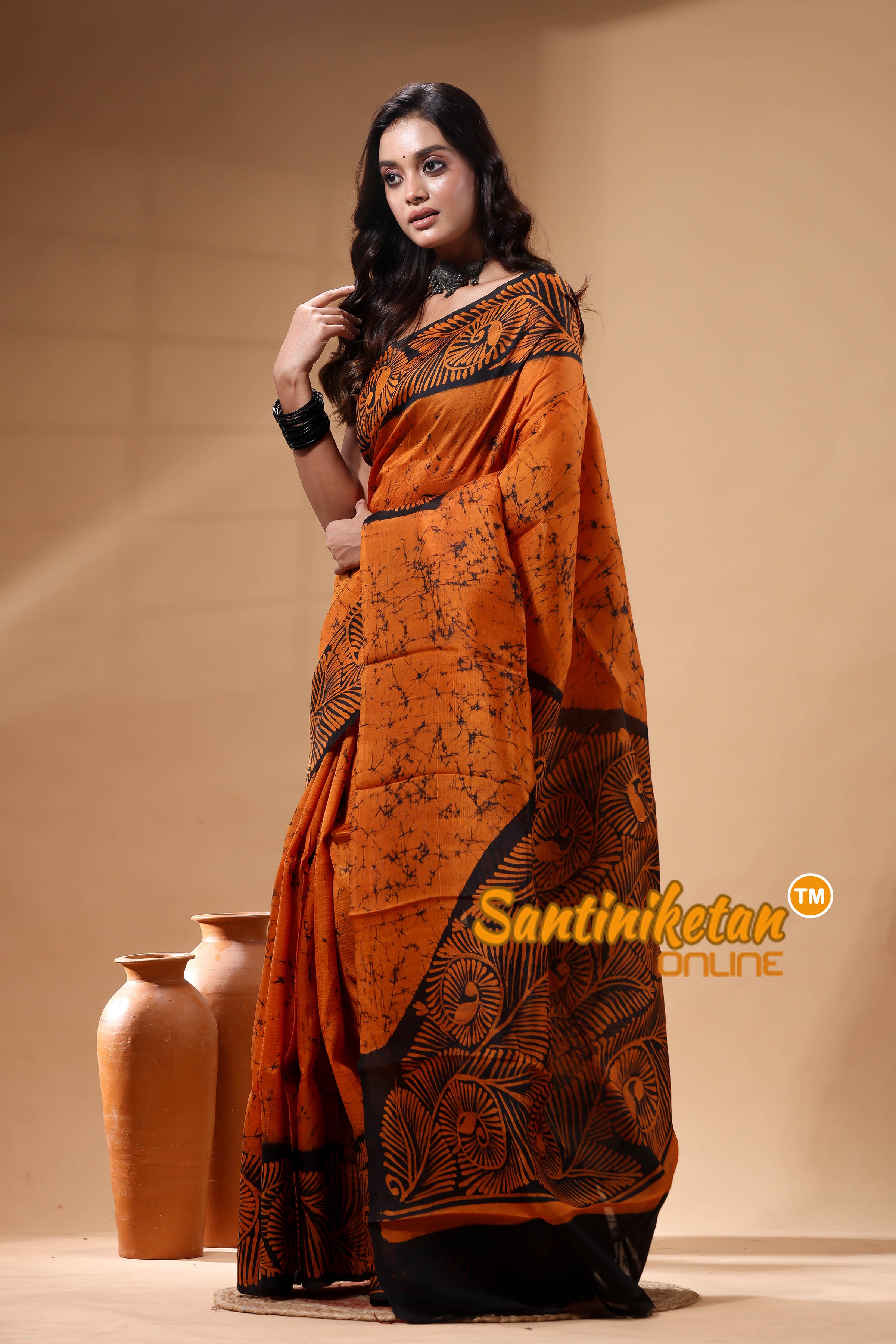 Hand Batik On Murshidabad Silk Saree SN26299278