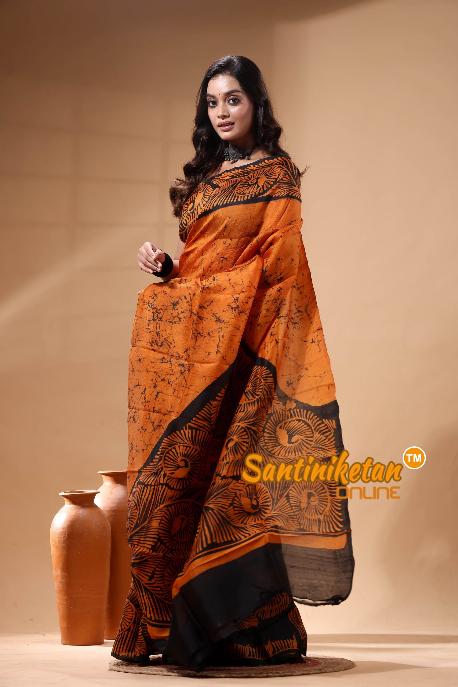 Hand Batik On Murshidabad Silk Saree SN26299278