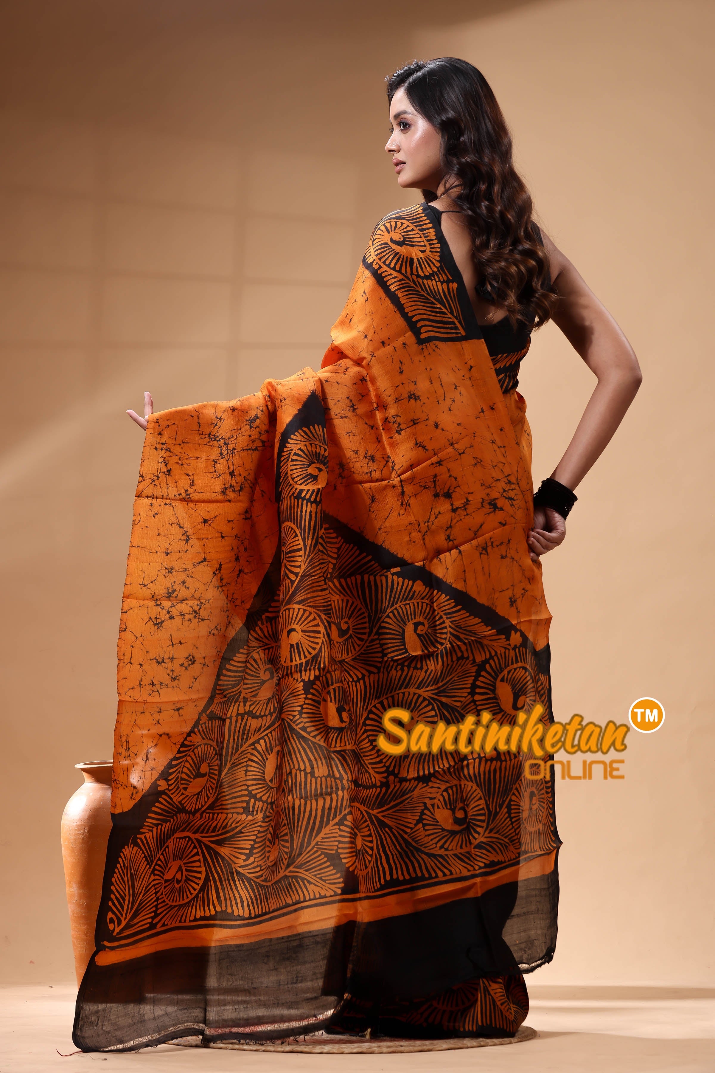 Hand Batik On Murshidabad Silk Saree SN26299278