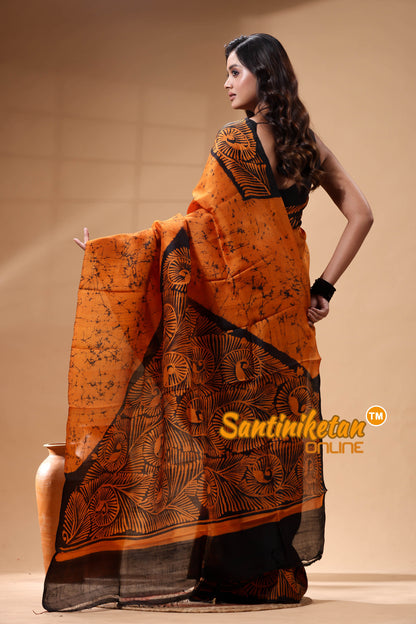 Hand Batik On Murshidabad Silk Saree SN26299278