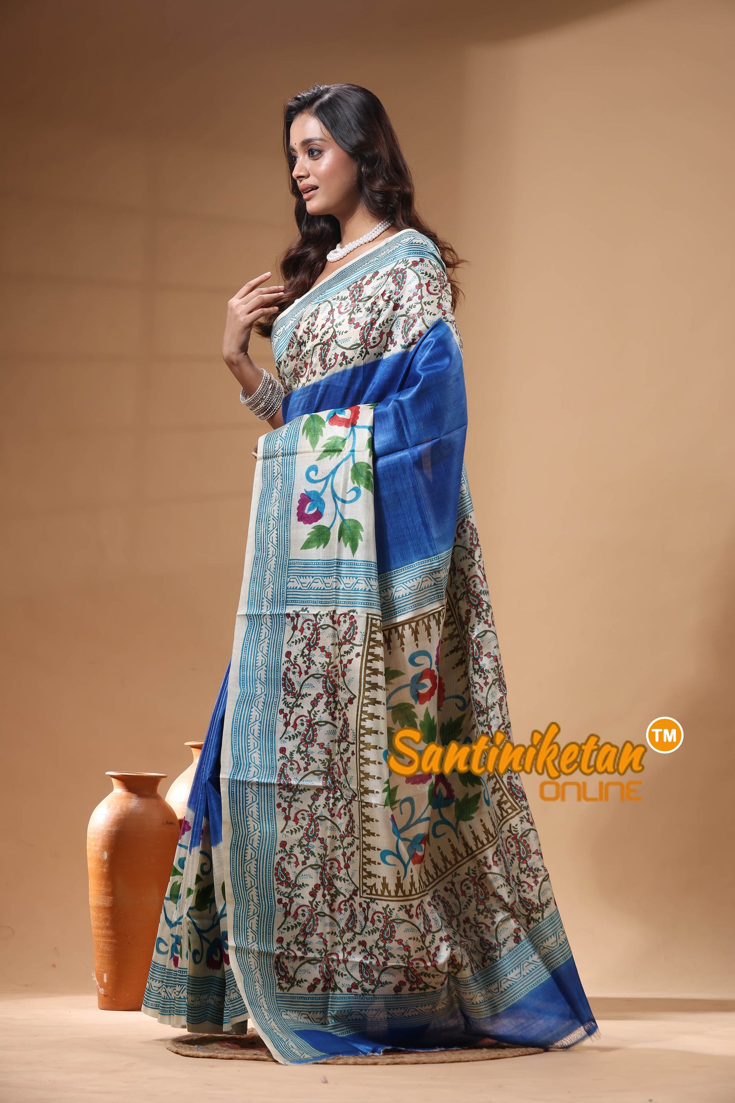 Pure Tussar Block Painted And Hand Painted Saree SN2630185