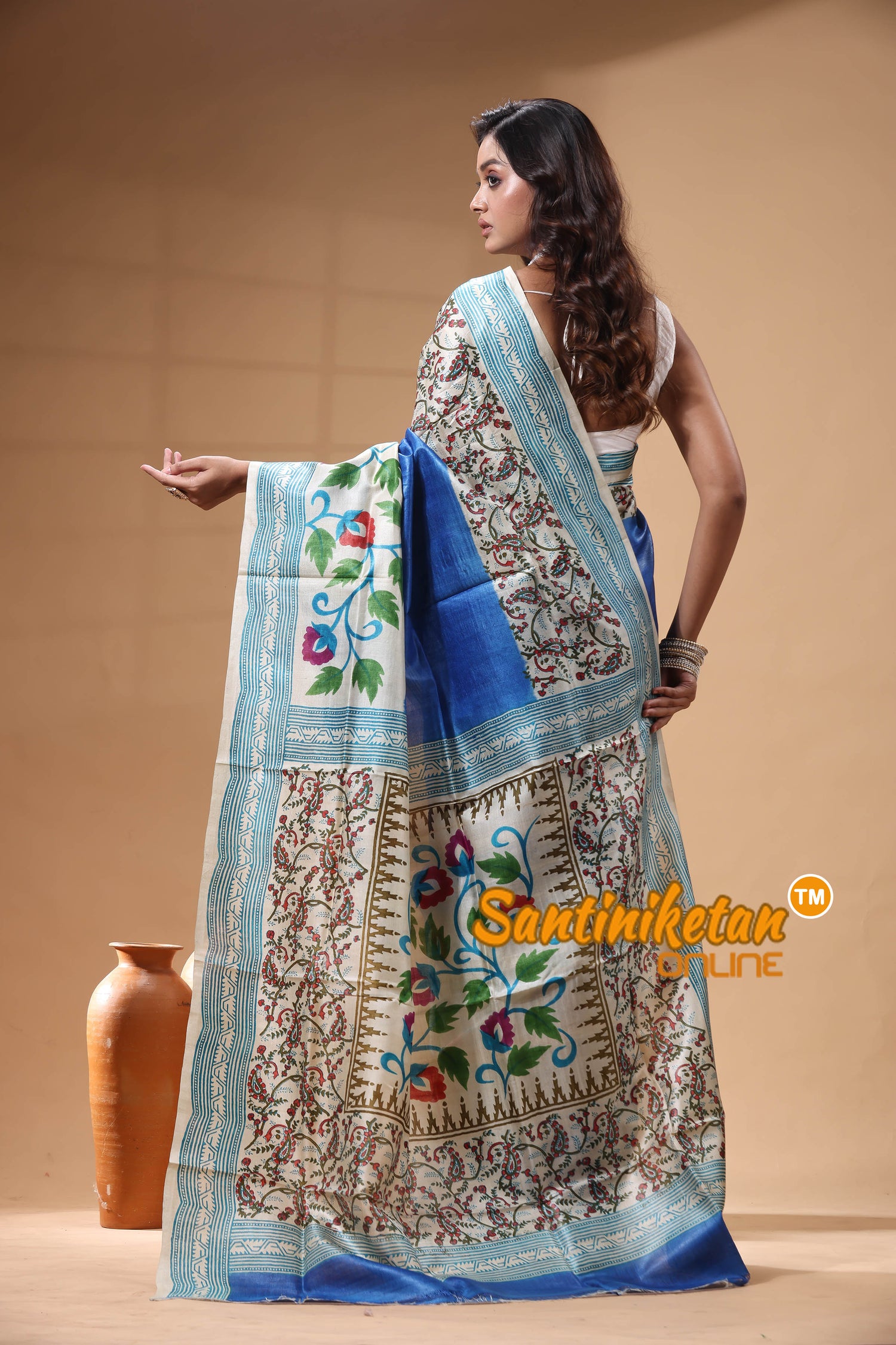 Pure Tussar Block Painted And Hand Painted Saree SN2630185