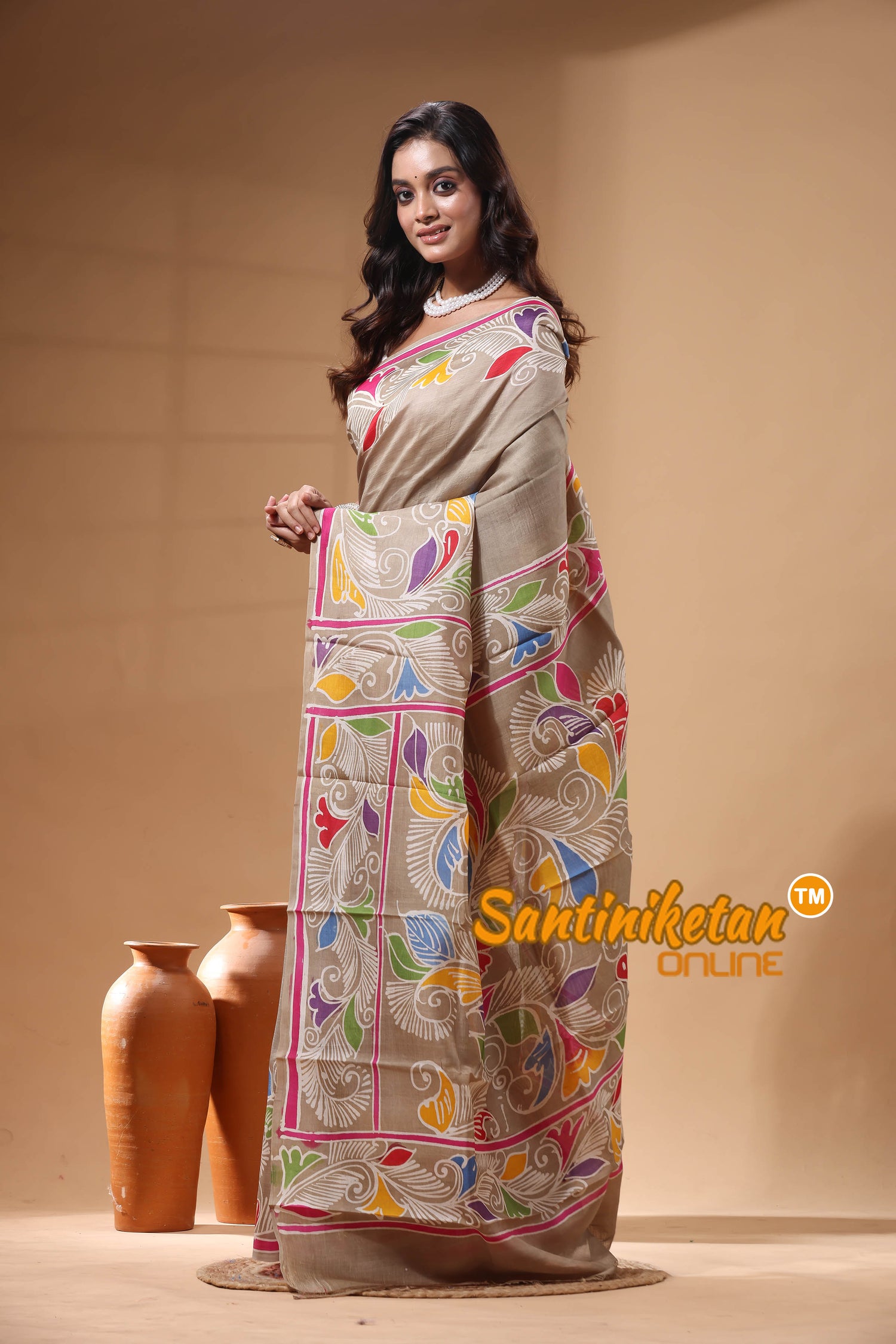 Hand Batik On Murshidabad Silk Saree SN2630191