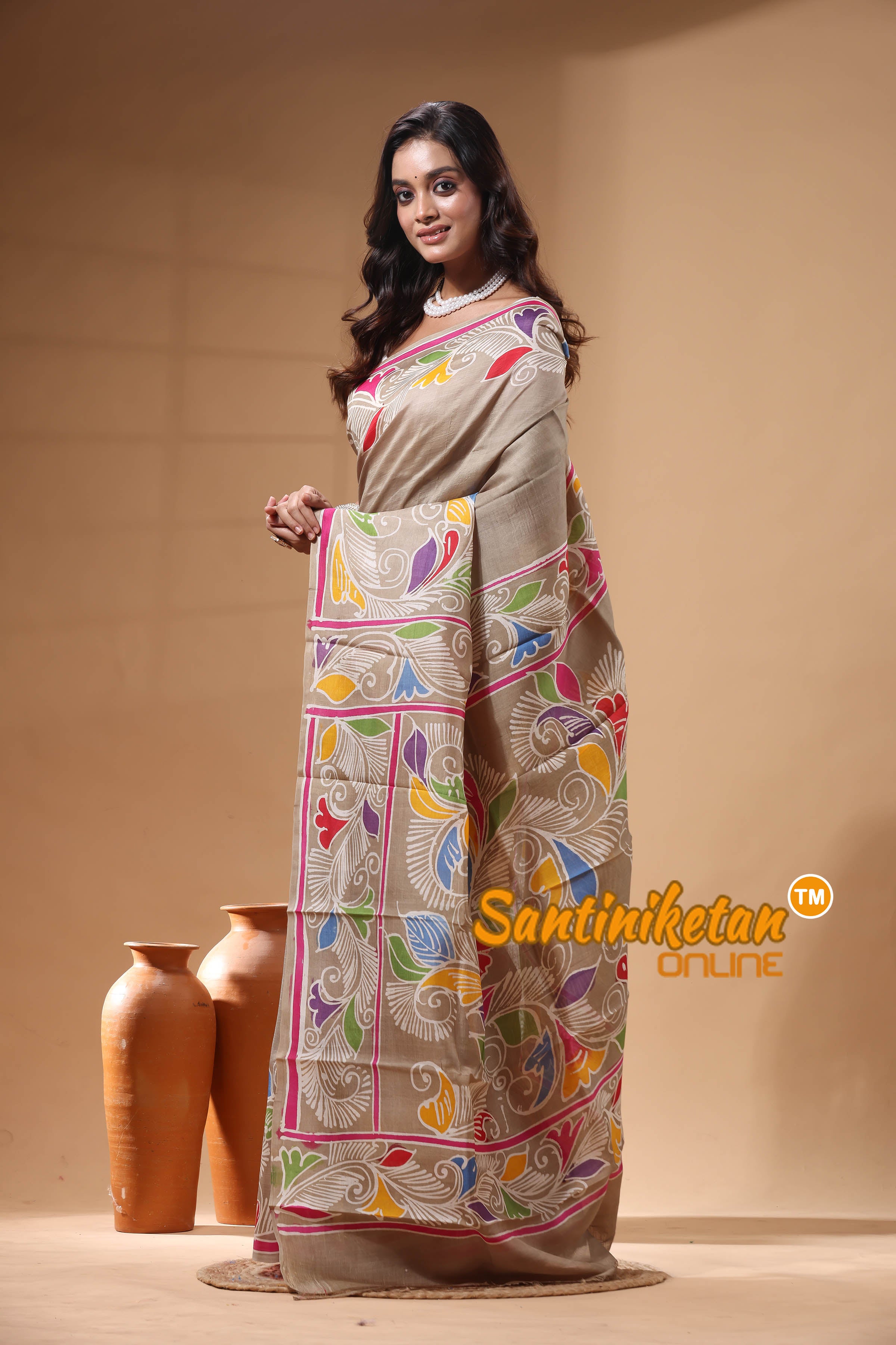 Hand Batik On Murshidabad Silk Saree SN2630191