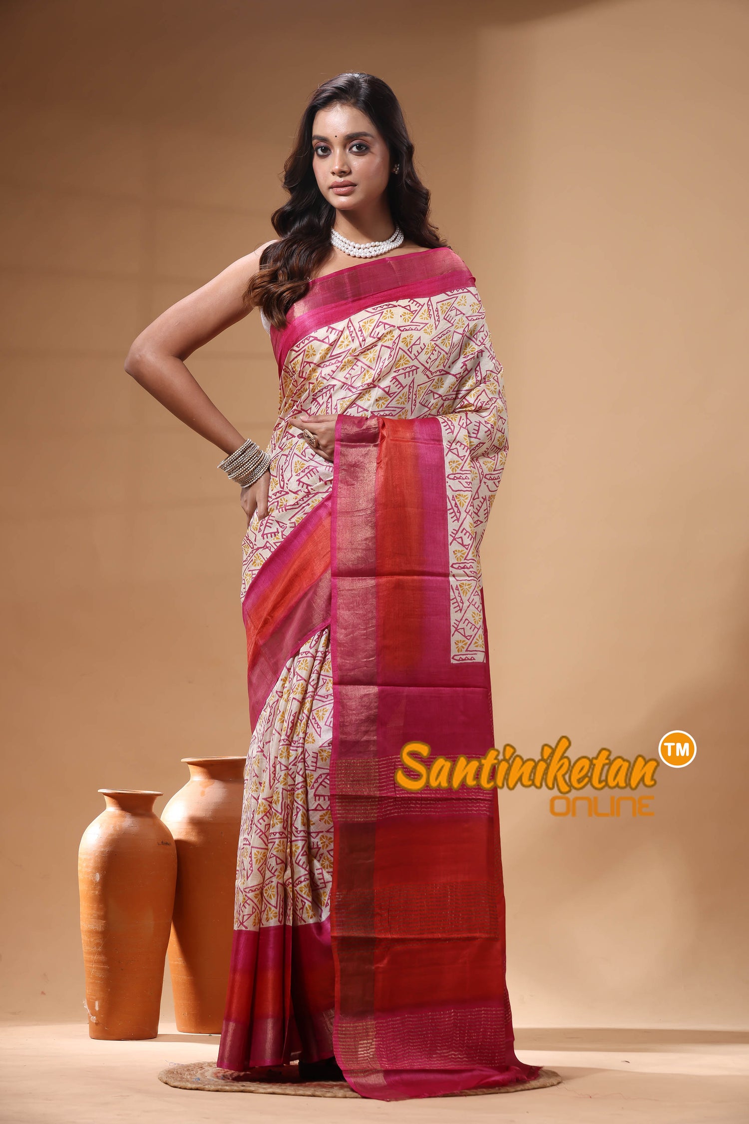 Pure Zari Tussar Hand Block Painted Saree SN2630203