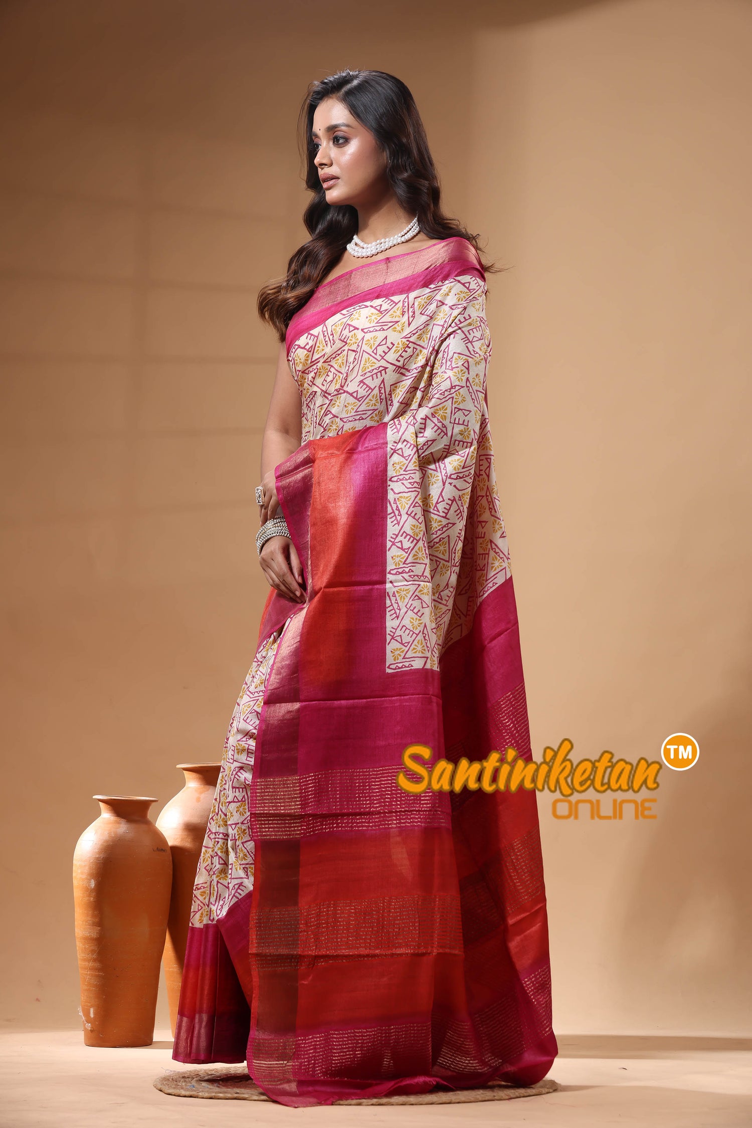 Pure Zari Tussar Hand Block Painted Saree SN2630203