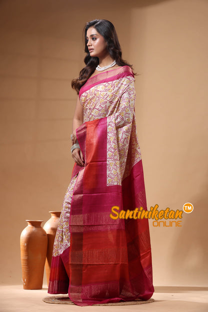 Pure Zari Tussar Hand Block Painted Saree SN2630203