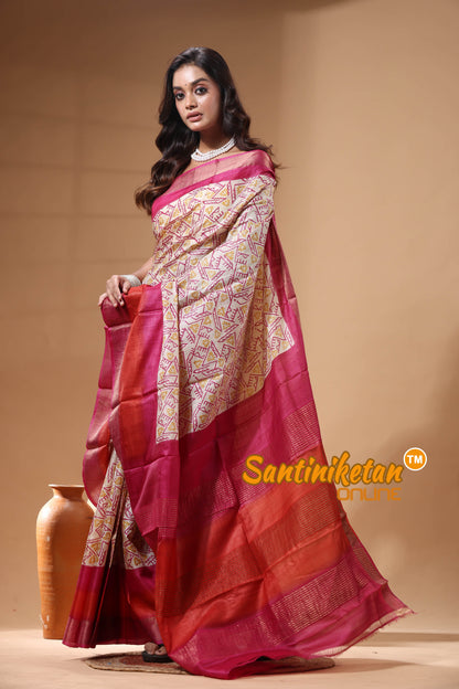 Pure Zari Tussar Hand Block Painted Saree SN2630203