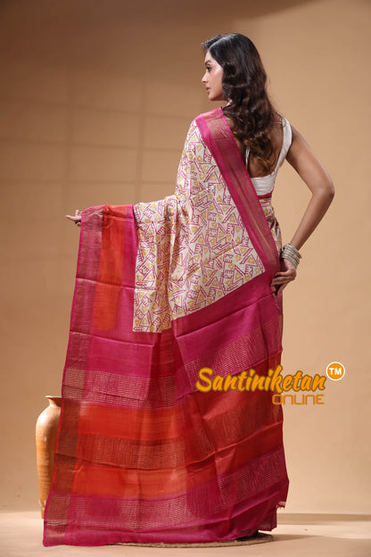 Pure Zari Tussar Hand Block Painted Saree SN2630203