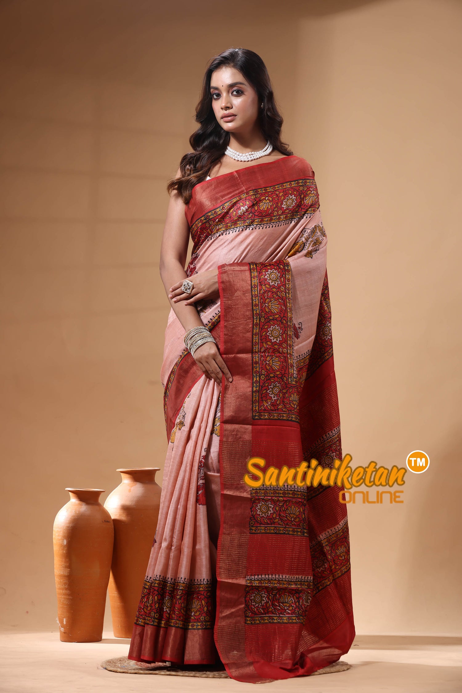 Pure Zari Tussar Hand Block Painted Saree SN2630215