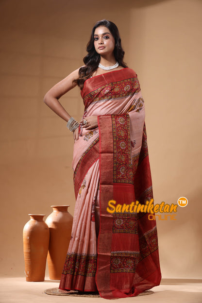 Pure Zari Tussar Hand Block Painted Saree SN2630215
