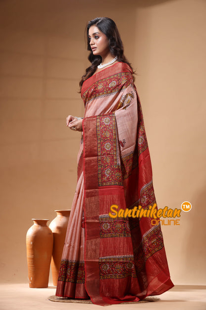 Pure Zari Tussar Hand Block Painted Saree SN2630215
