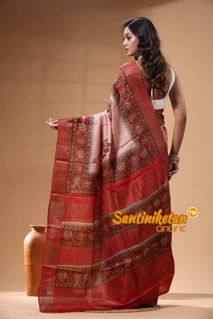 Pure Zari Tussar Hand Block Painted Saree SN2630215