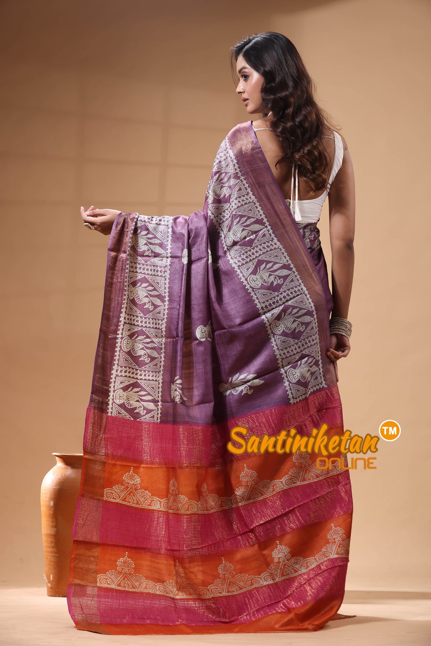Pure Zari Tussar Hand Block Painted Saree SN2630251