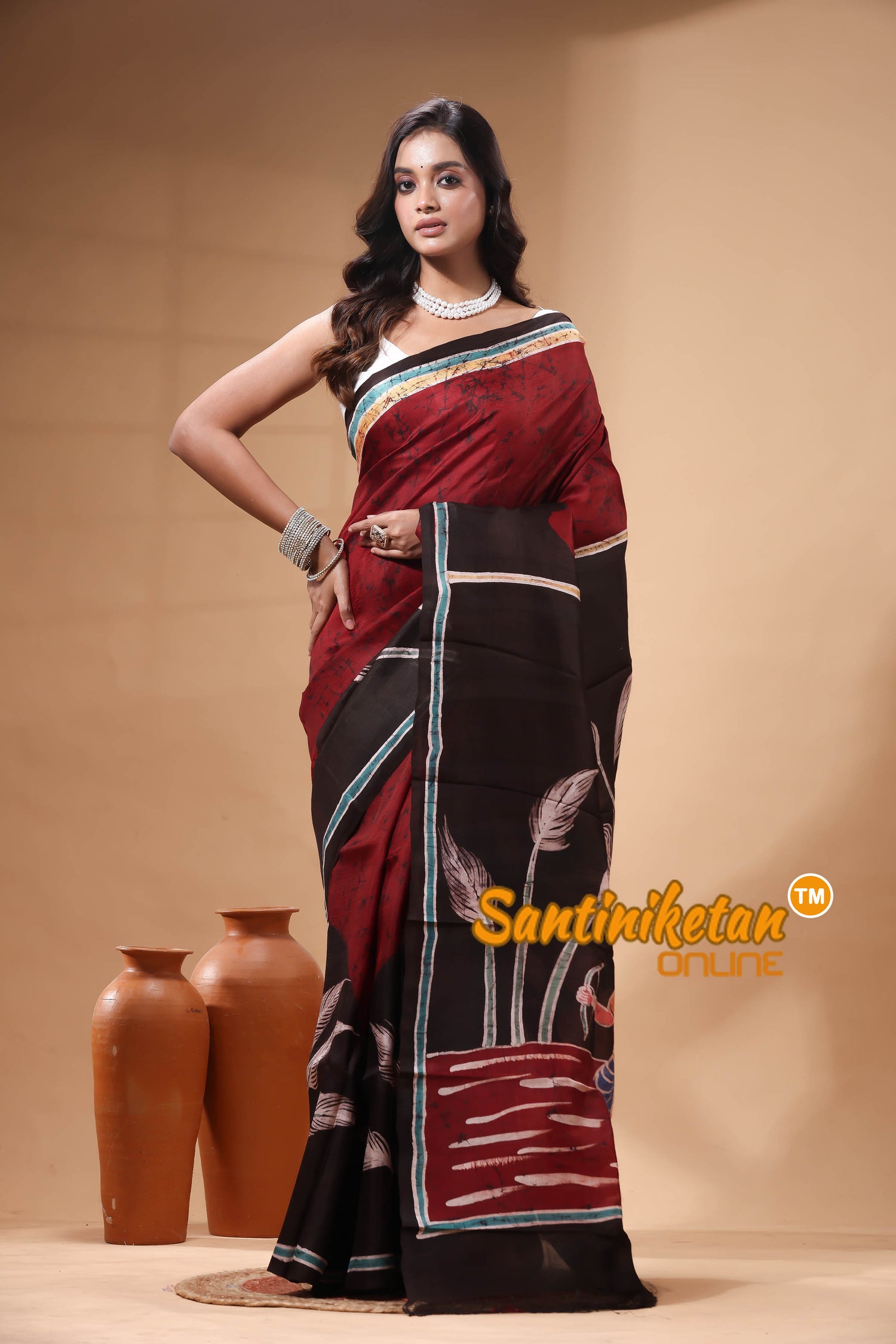 Hand Batik On Murshidabad Silk Saree SN2630269