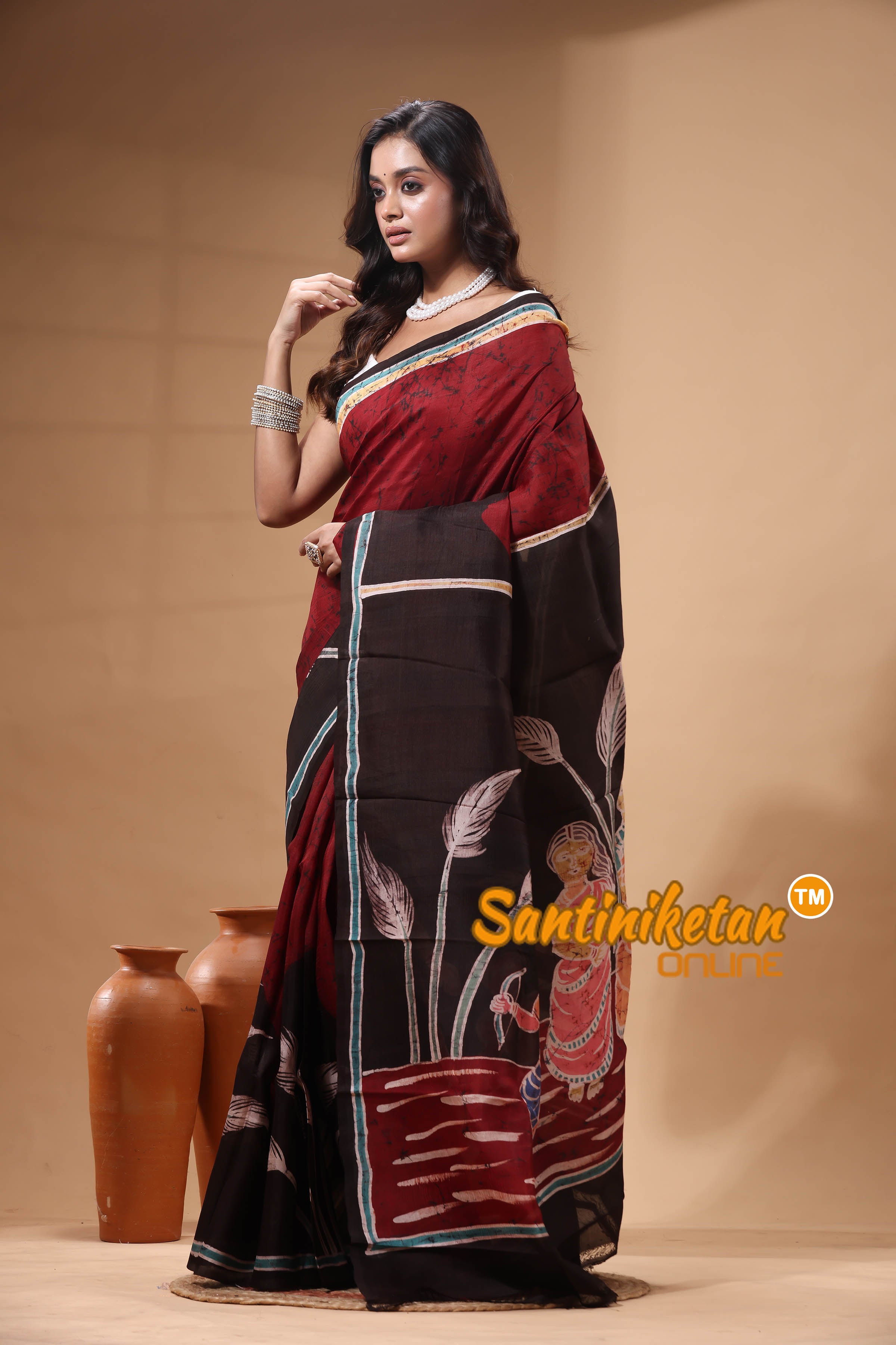Hand Batik On Murshidabad Silk Saree SN2630269