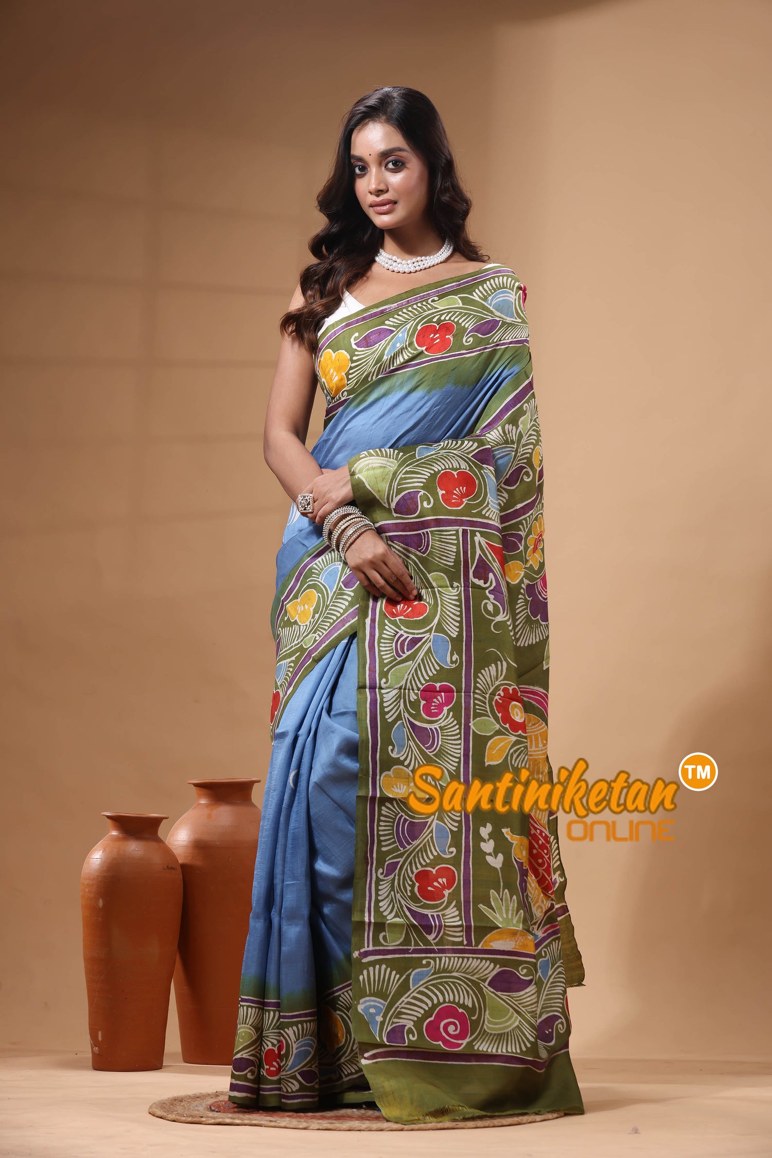 Hand Batik On Murshidabad Silk Saree SN2630281