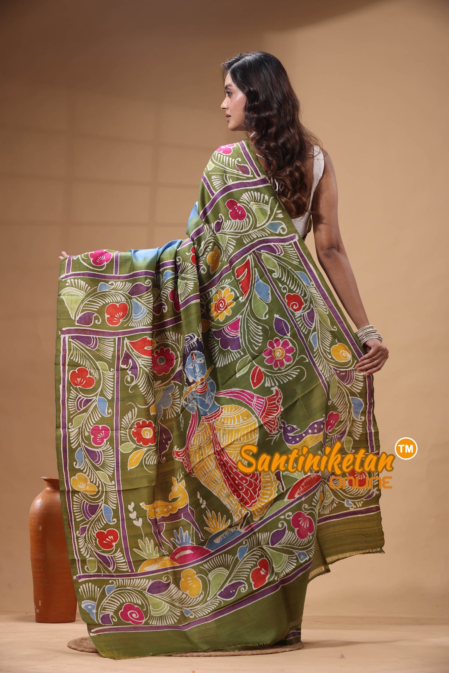 Hand Batik On Murshidabad Silk Saree SN2630281