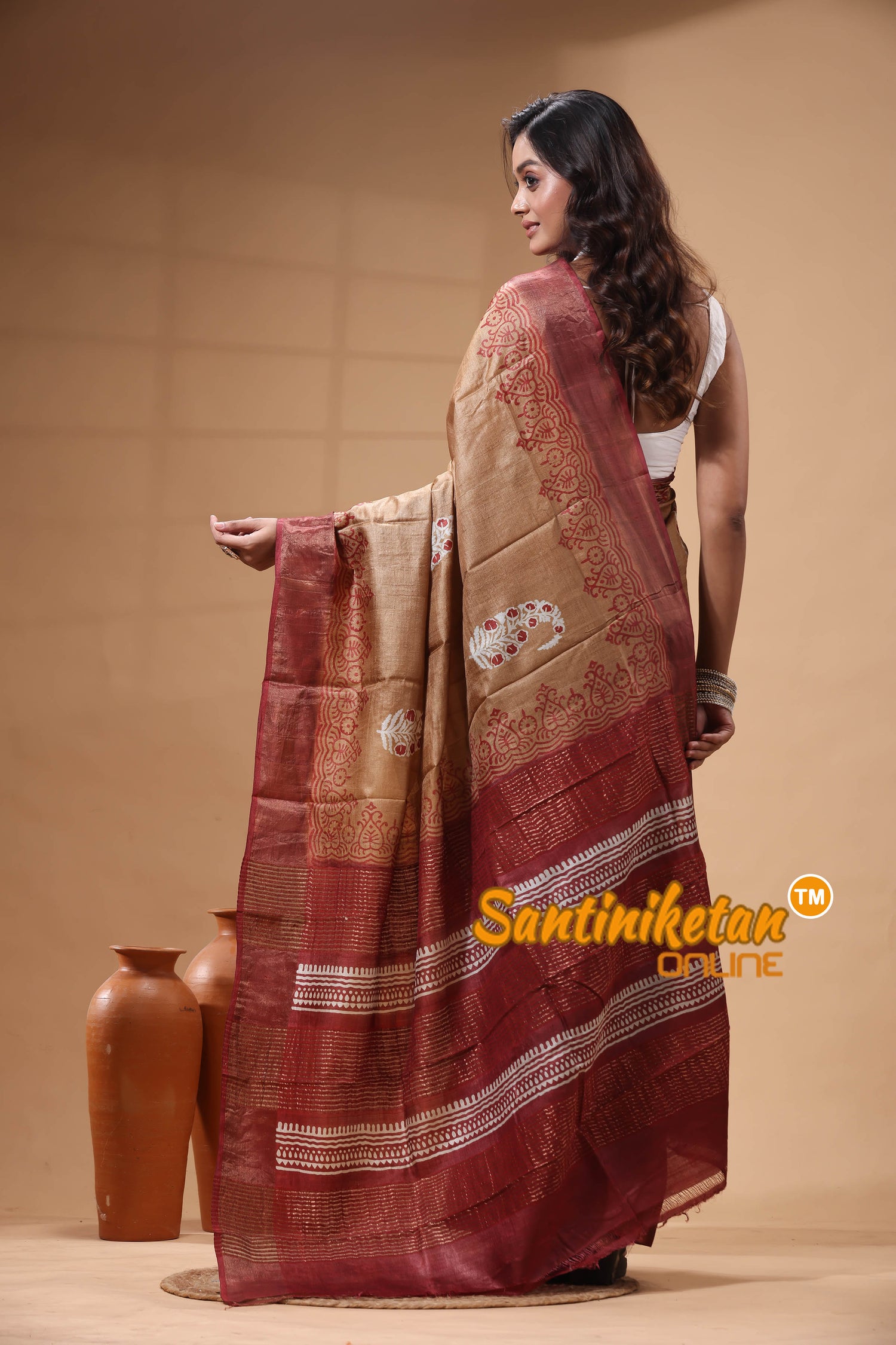 Pure Zari Tussar Hand Block Painted Saree SN2630293