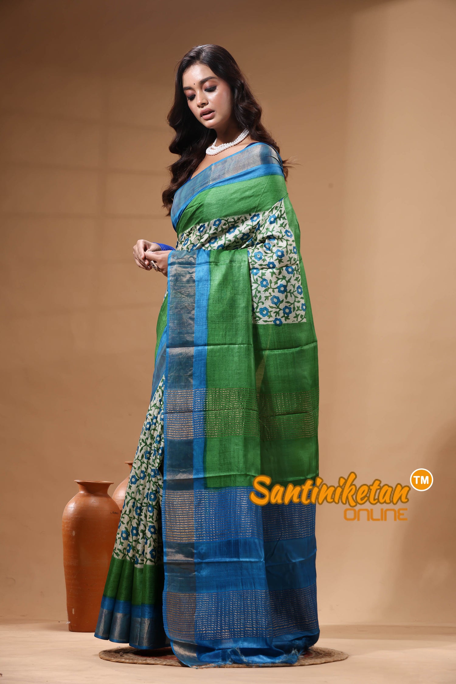 Pure Zari Tussar Hand Block Painted Saree SN2630407