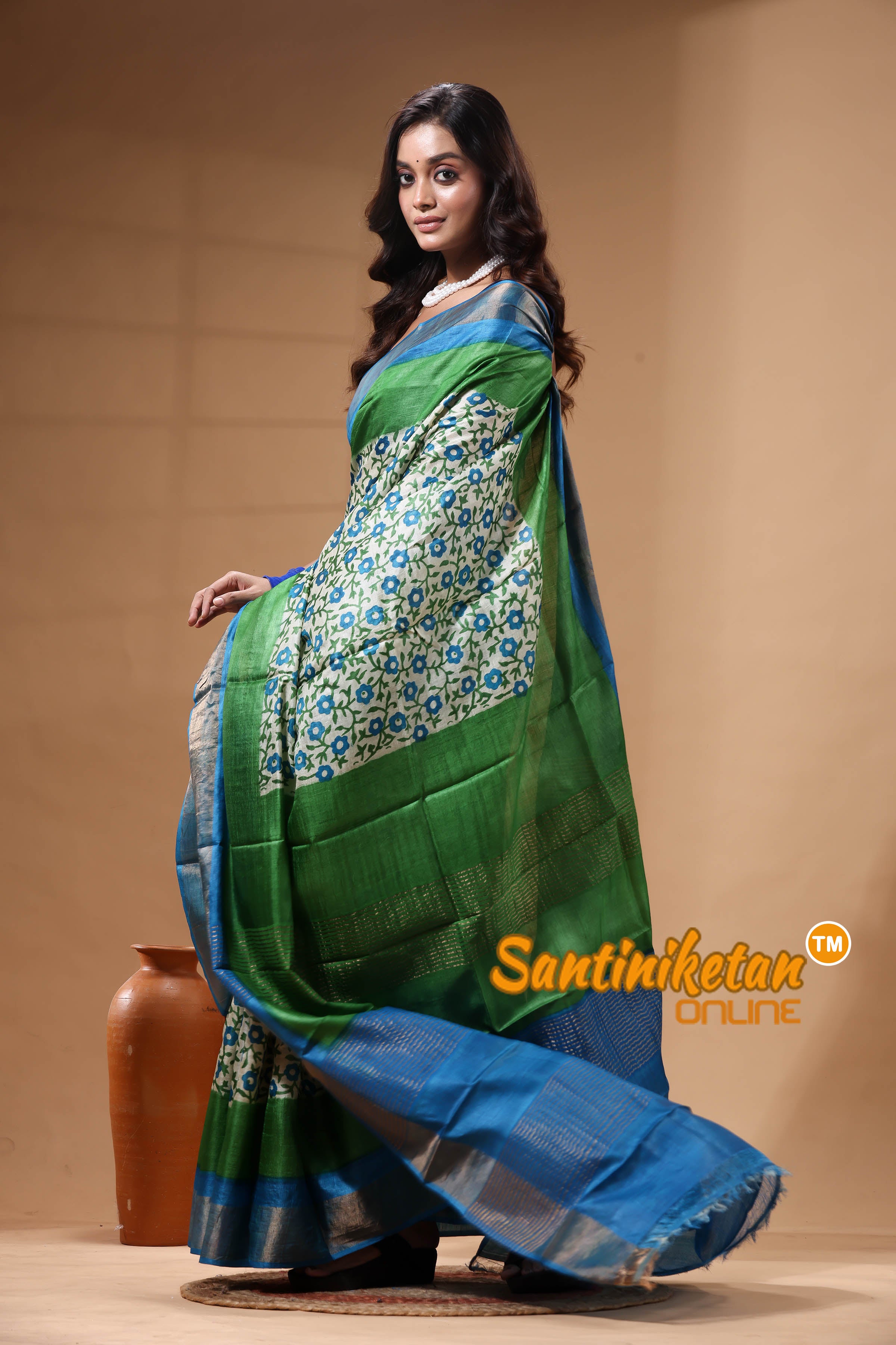 Pure Zari Tussar Hand Block Painted Saree SN2630407