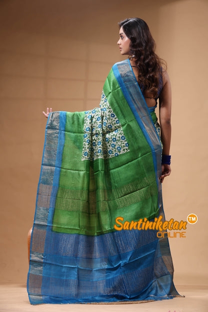 Pure Zari Tussar Hand Block Painted Saree SN2630407