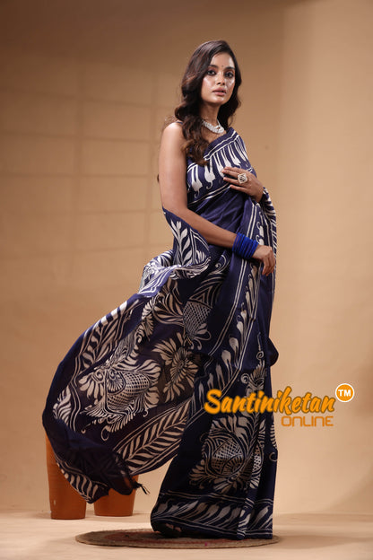 Hand Batik On Murshidabad Silk Saree SN2630413