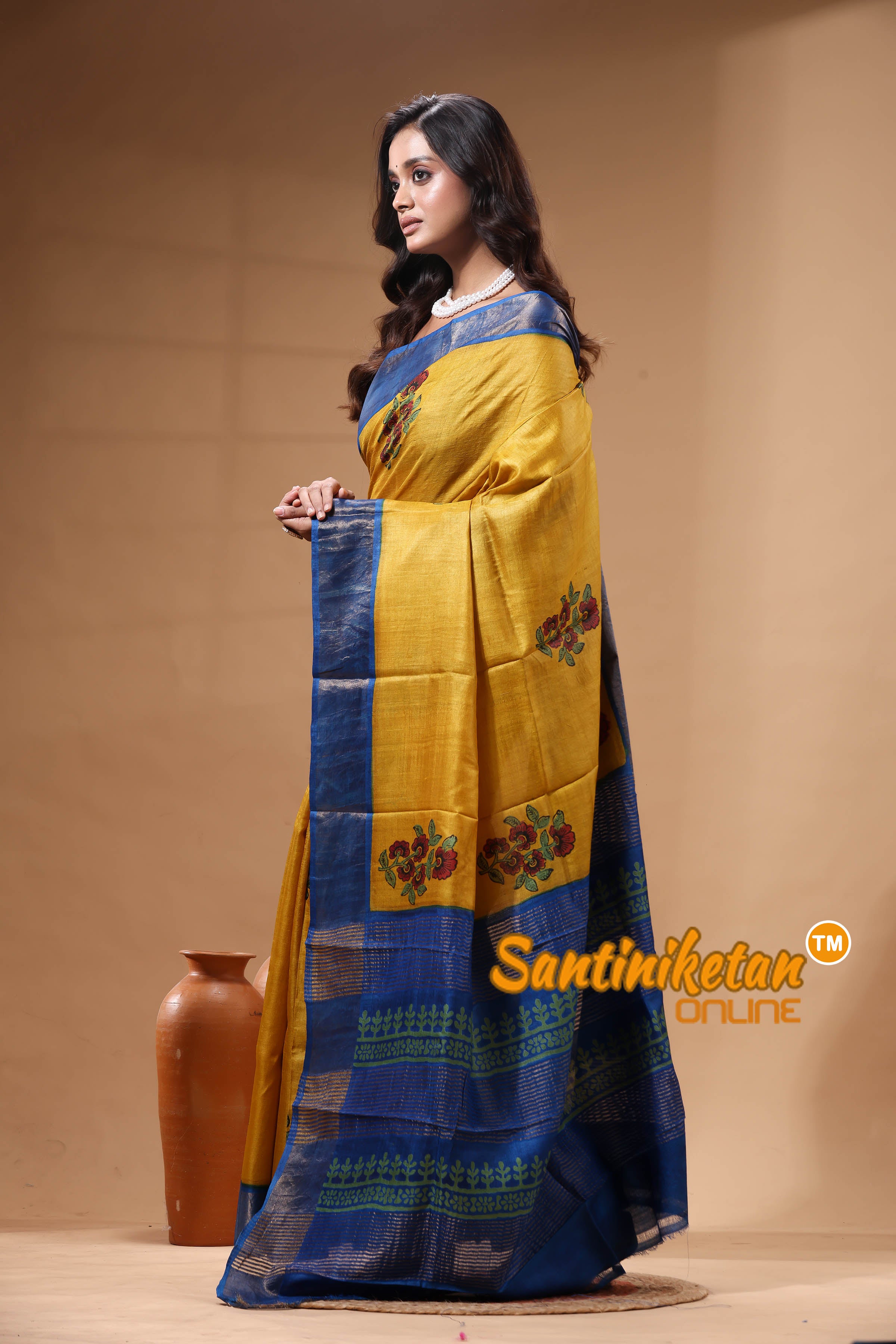 Pure Zari Tussar Hand Block Painted Saree SN2630419