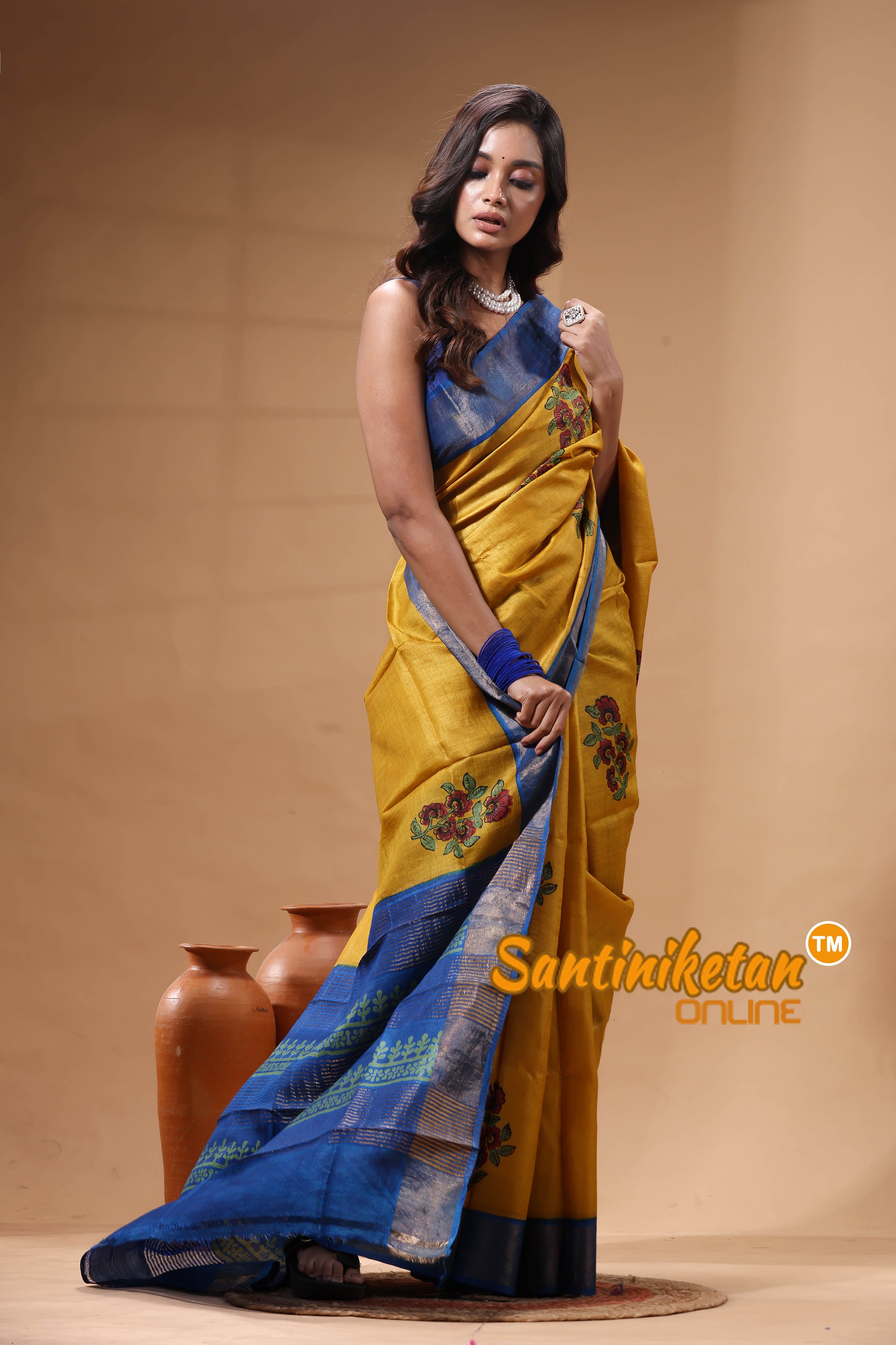 Pure Zari Tussar Hand Block Painted Saree SN2630419