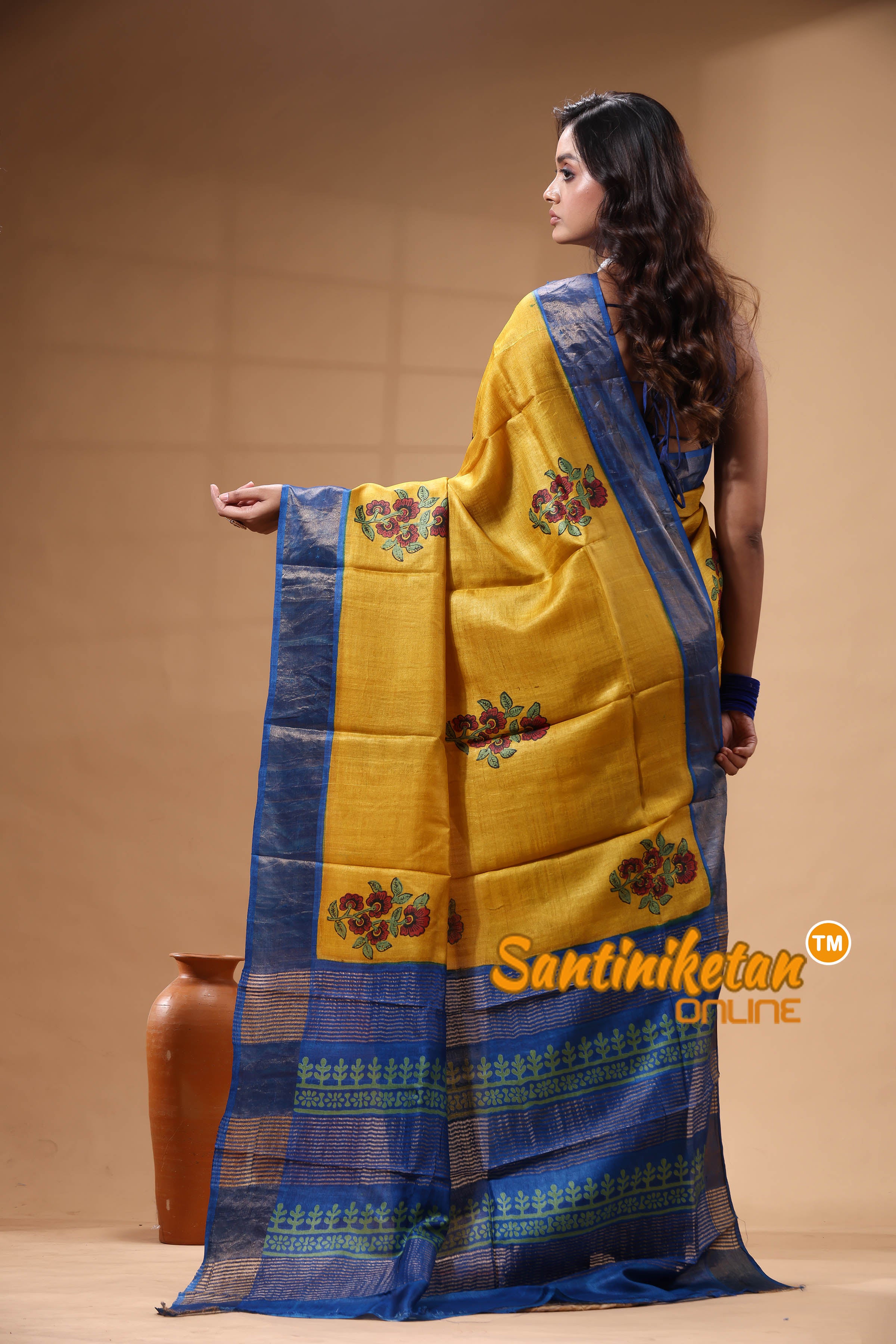 Pure Zari Tussar Hand Block Painted Saree SN2630419