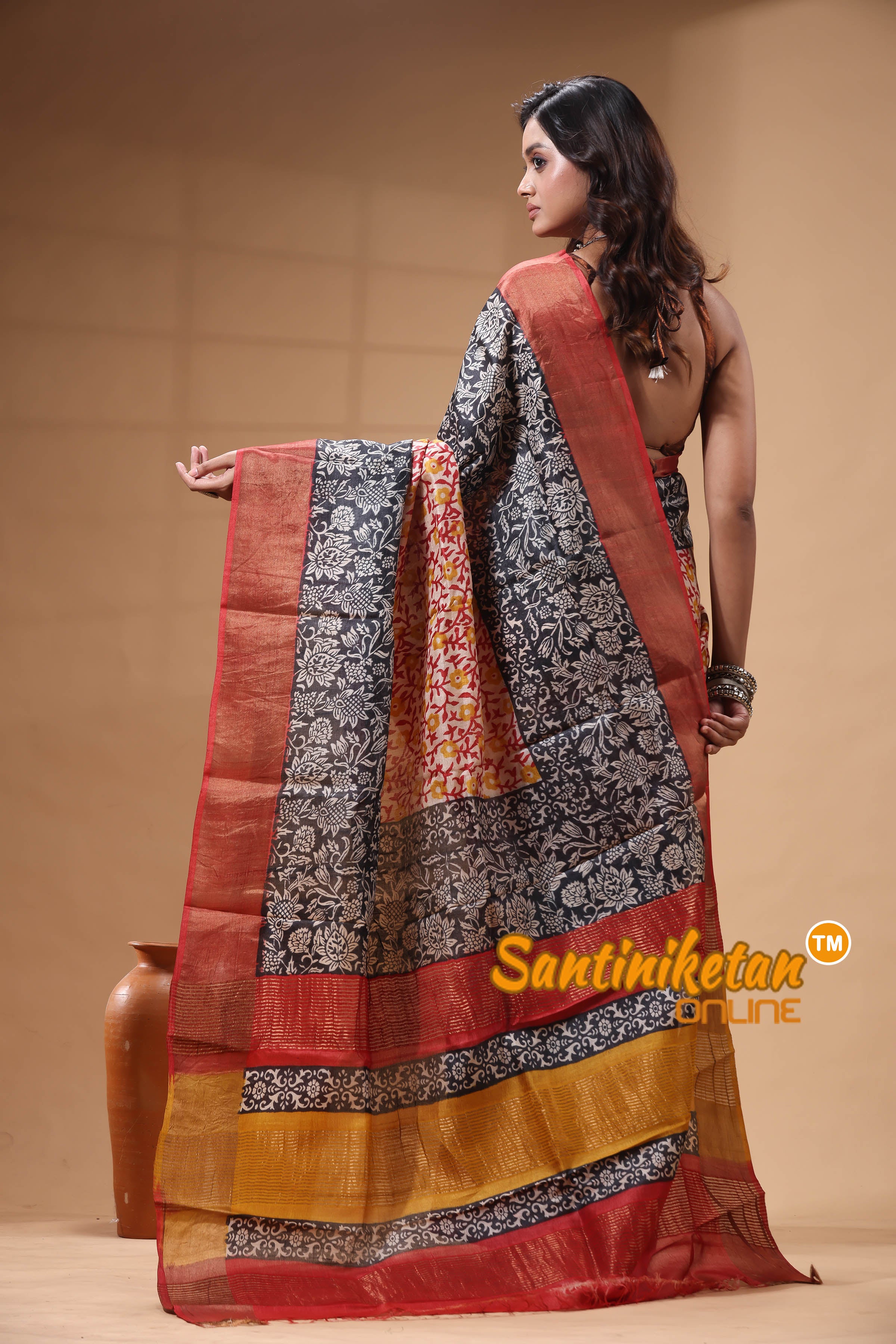 Pure Zari Tussar Hand Block Painted Saree SN2630466