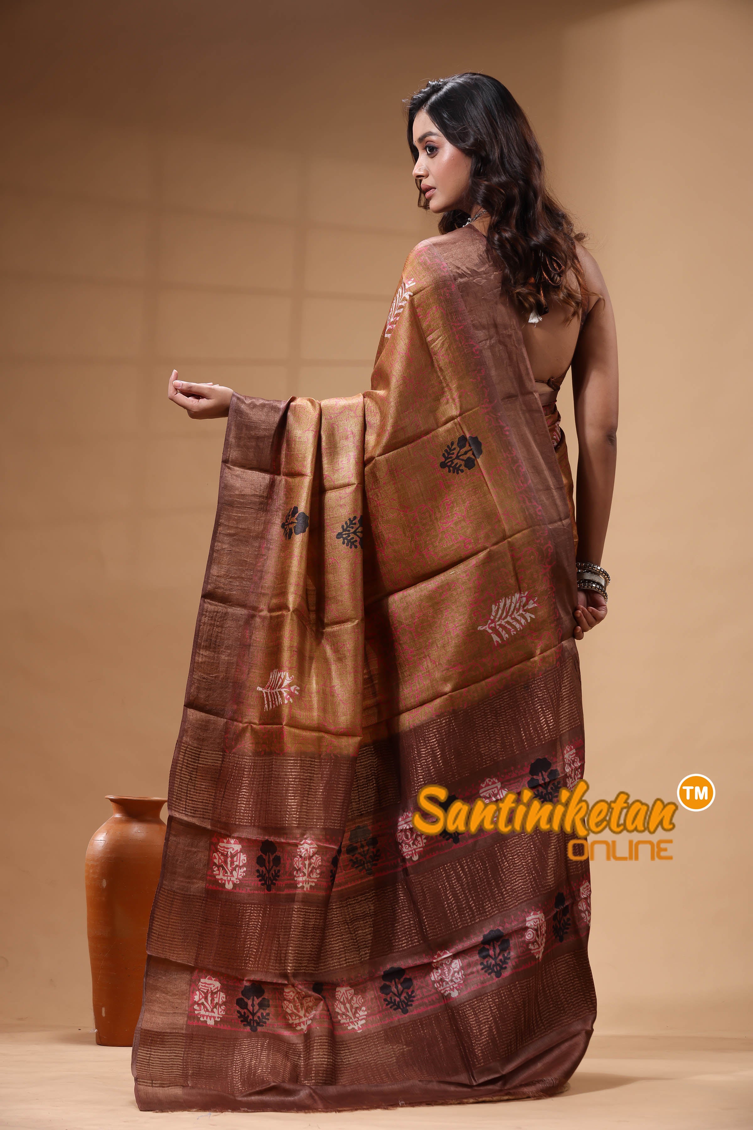 Pure Zari Tussar Hand Block Painted Saree SN2630491