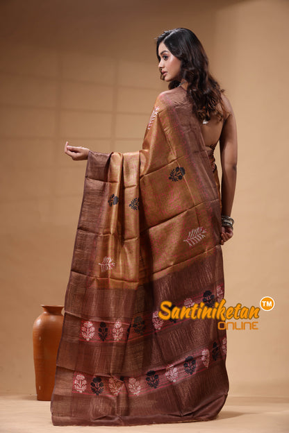 Pure Zari Tussar Hand Block Painted Saree SN2630491
