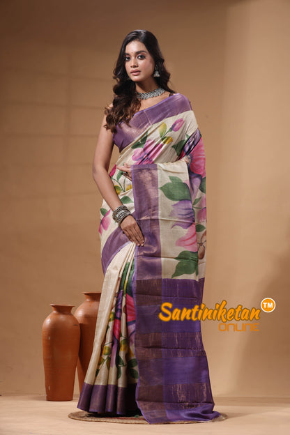 Pure Zari Tussar Hand Painted Saree SN2630509