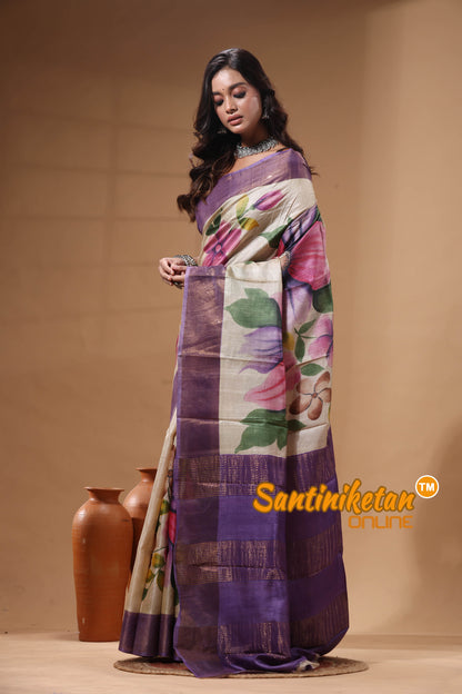 Pure Zari Tussar Hand Painted Saree SN2630509